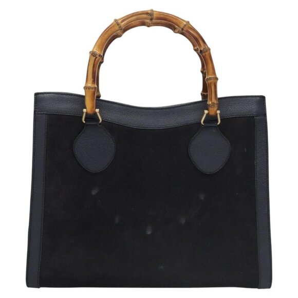 GUCCI Bamboo Hand Bag Suede Leather Navy Auth - Picture 1 of 16